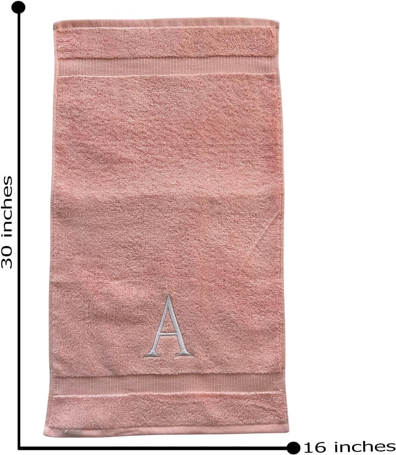 Pink Initial Hand Towel for Bathroom - Monogrammed Luxury Hotel Quality Decorative Embroidered Towel for Powder Room, Spa - GOTS Organic Certified - Set of 2 Letter M