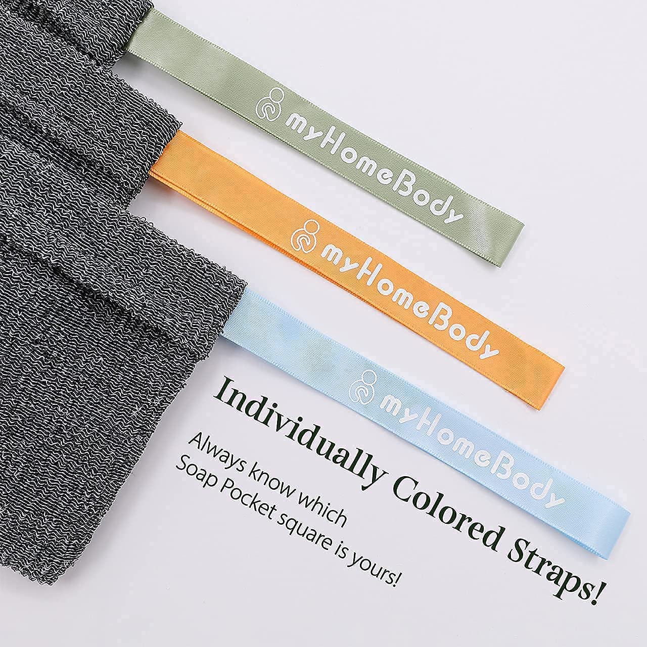 myHomeBody Soap Pocket Squares Exfoliating Pouch, Body Scrubber, Exfoliator Sponge for Bath or Shower, or Leftover Bits Saver, Graphite Gray, 3 Pack + 2 Lift Pads