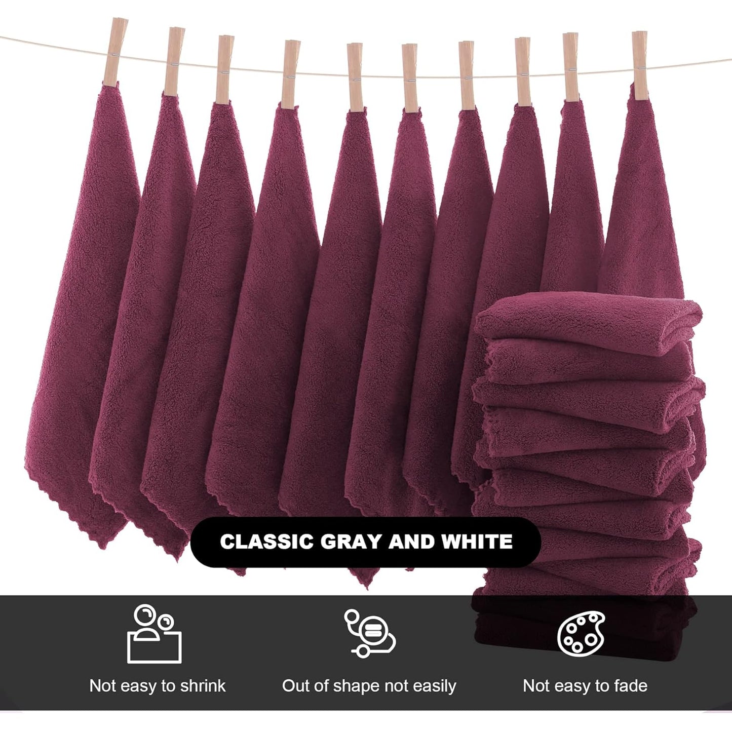 MOONQUEEN Microfiber Facial Cloths Fast Drying Washcloth 12 Pack - Premium Soft Makeup Remover Cloths - Burgundy