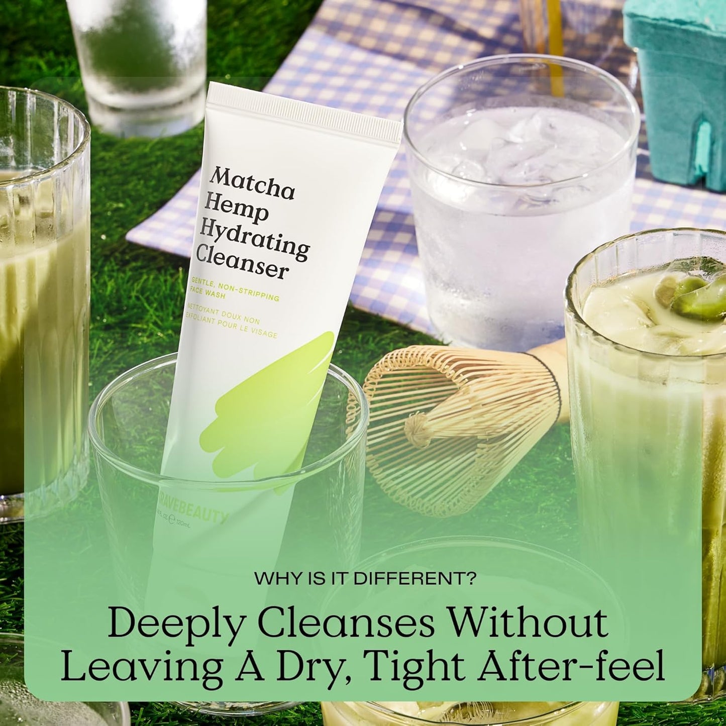 KraveBeauty Matcha Hemp Hydrating Cleanser - Daily Gentle Non-Stripping Face Wash Enriched with Matcha and Hemp Seed Oil, for All Skin Types, Vegan and Cruelty Free, 4.05 fl oz