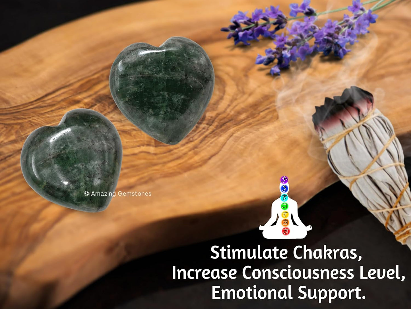 Chrome Diopside Crystal Heart Palm Stone - Pocket Massage Worry Stone for Natural Body Chakra Balancing, Reiki Healing and Crystal Grid