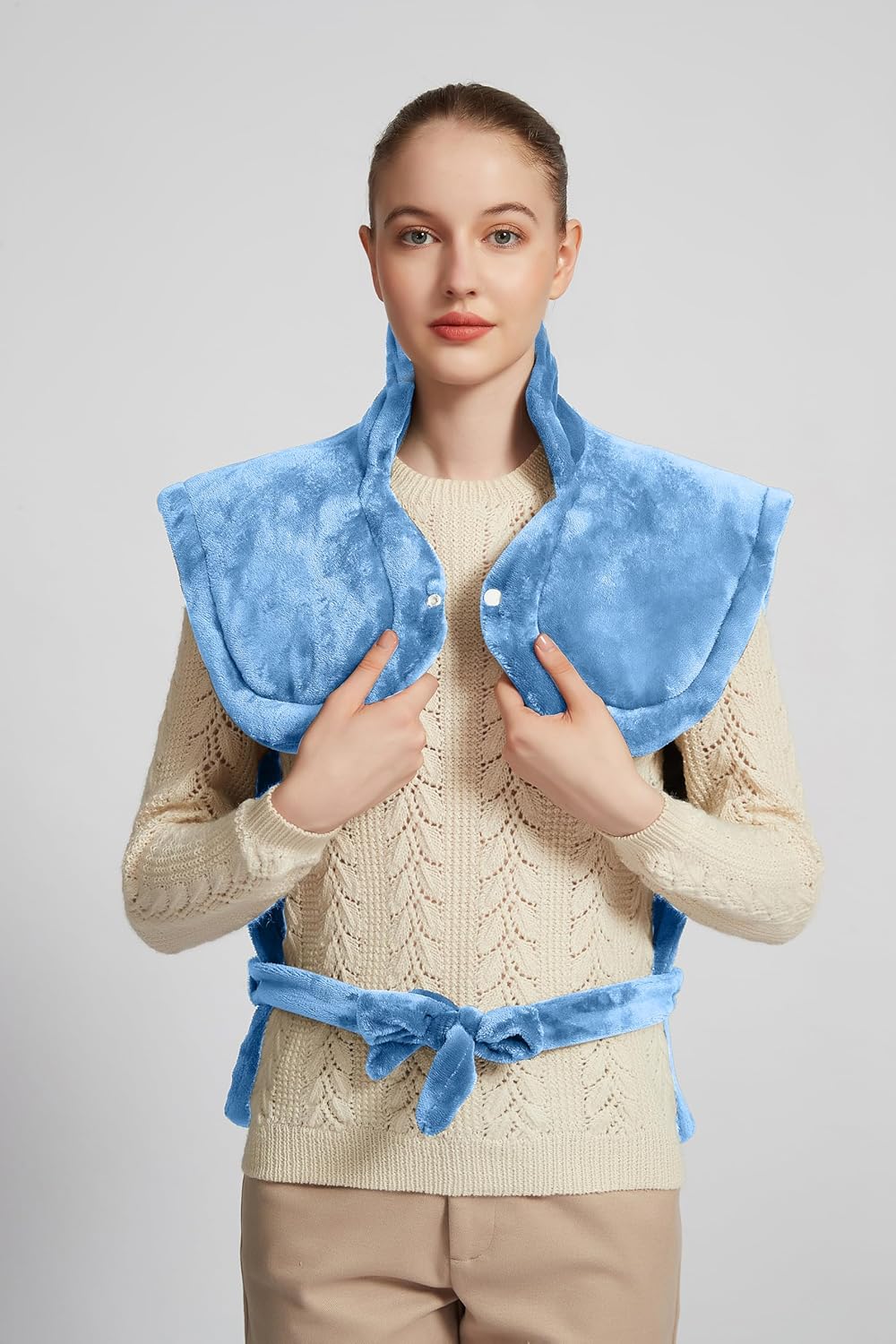 Ambershine 26"x35" XXXL King Size Neck& Shoulder& Back Heating Pad with 12 Temperature Settings& 4 Auto-Off Countdown Timers, Pain Relief for Back/Neck/Shoulder, Christmas gift for mom dad(Light Blue)