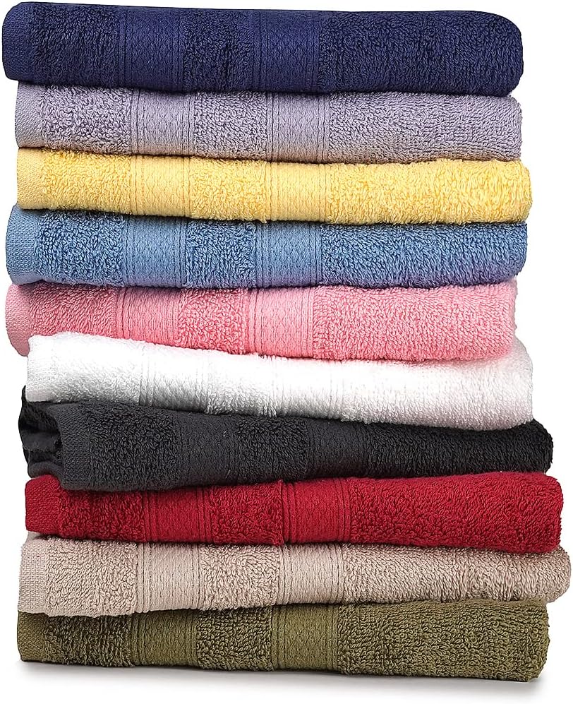ZUPERIA Classic Hand Towels Pack of 10 (16 x 28 Inches) 100% Ring Spun Cotton Light Weight & Super Absorbent, Fast Drying Towels for use in Bathroom, Hotels, Travel and Spa (Assorted Multicolor)