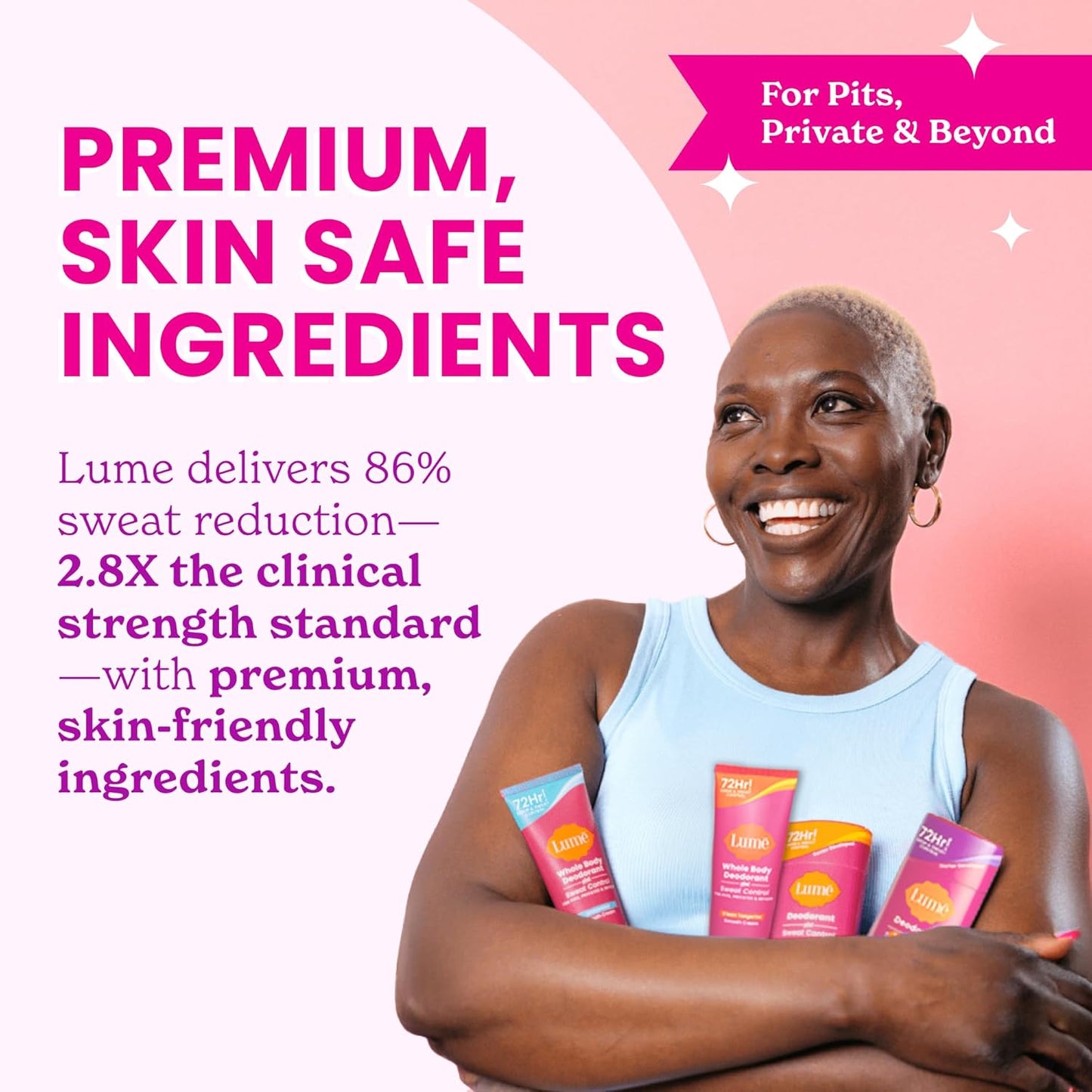 Lume Whole Body Deodorant Plus Sweat Control - Smooth Cream Tube - 72 Hour Odor And Sweat Control - Baking Soda Free, Skin Loving - 3.0 ounce (Pack of 2) (Unscented)