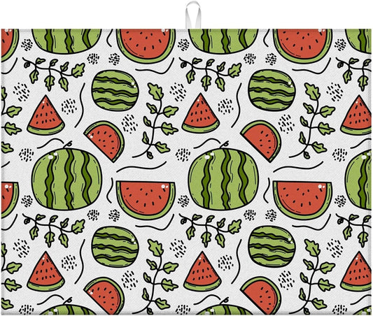 Dish Drying Mat For Kitchen Counter, Cute Watermelon Microfiber Absorbent Dish Drainer Rack Pad Reusable Large 18x24in Drying Mat