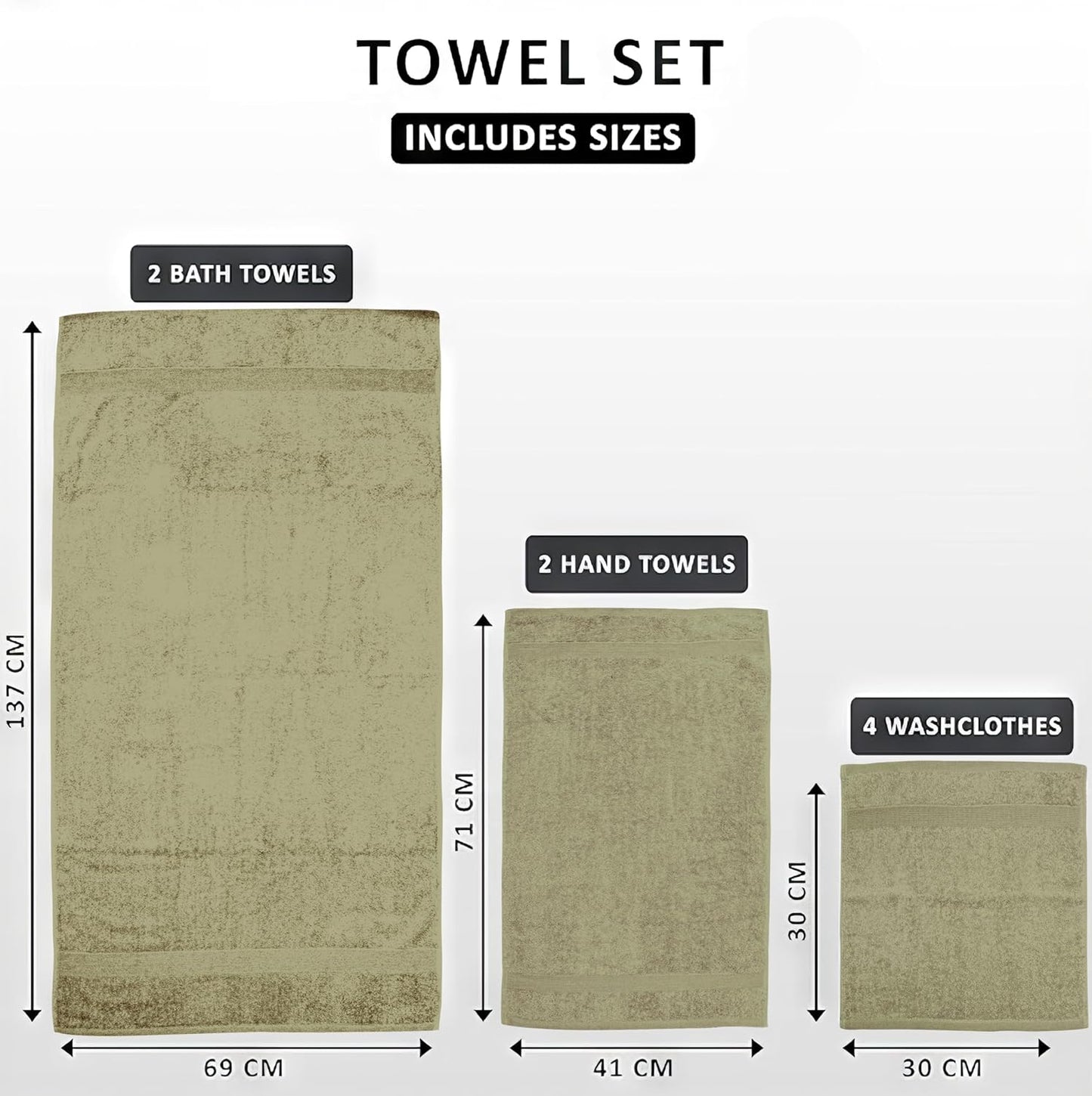 Softolle Luxury 8 Piece Towel Set, 2 Bath Towels 2 Hand Towels 4 Washcloths, Towels for Bathroom, Home, Spa & Gym - Highly Absorbent (Sage Green)