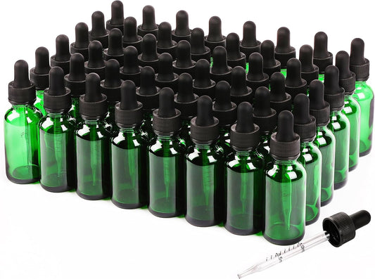 48 Pack,1oz Glass Dropper Bottle,Green Tincture Bottles with Dropper,Pretty Finish for All Kinds of Liquids,Oil Bottles for Hair- Stronger Suction ideal for Leakproof Travel