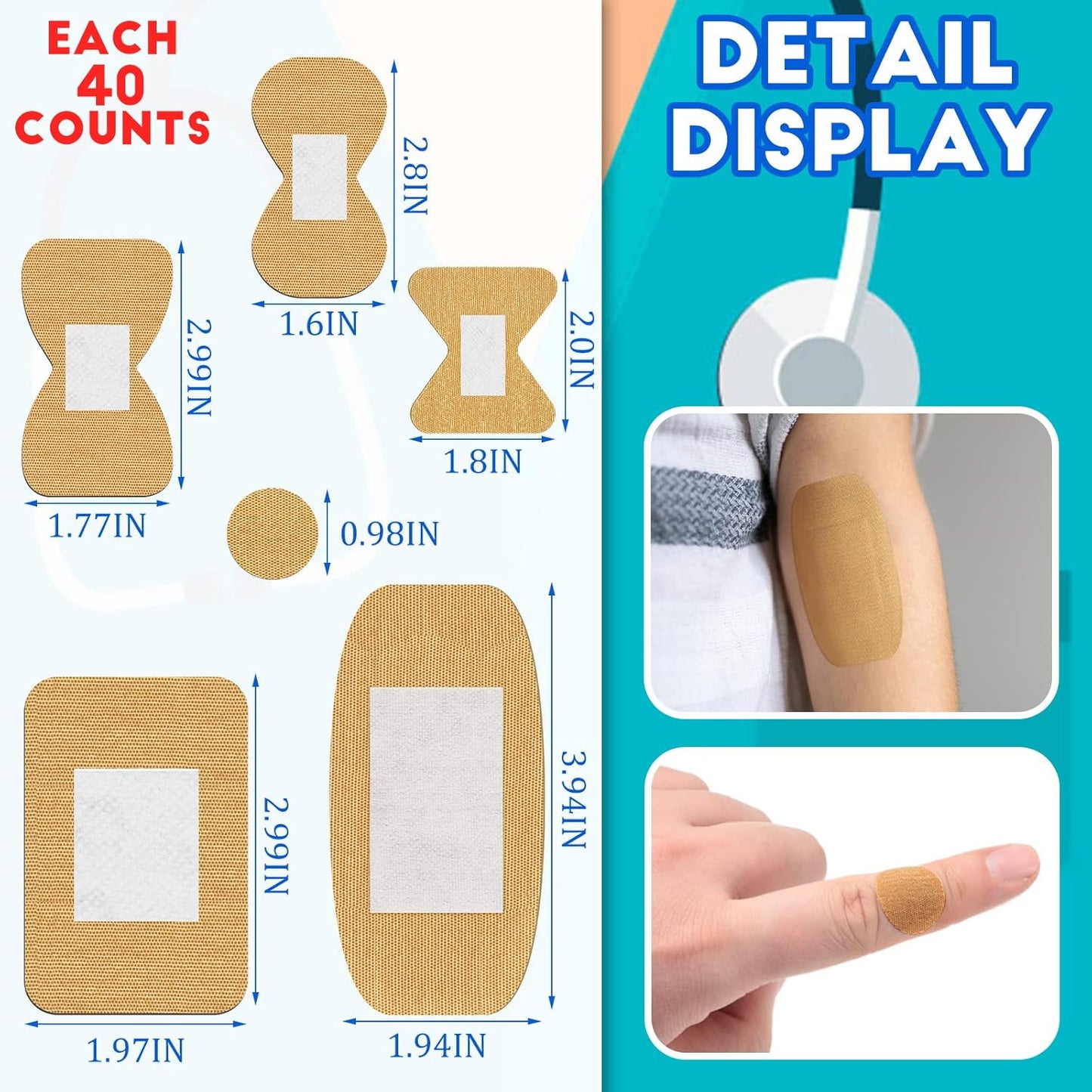 BBTO Assorted Styles Flexible Fabric Adhesive Bandages Small Breathable Fingertip Bandages Cloth Elastic Knuckle Bandages Various Sizes Spot Bandage for First Aid and Wound Care(360 Pcs)