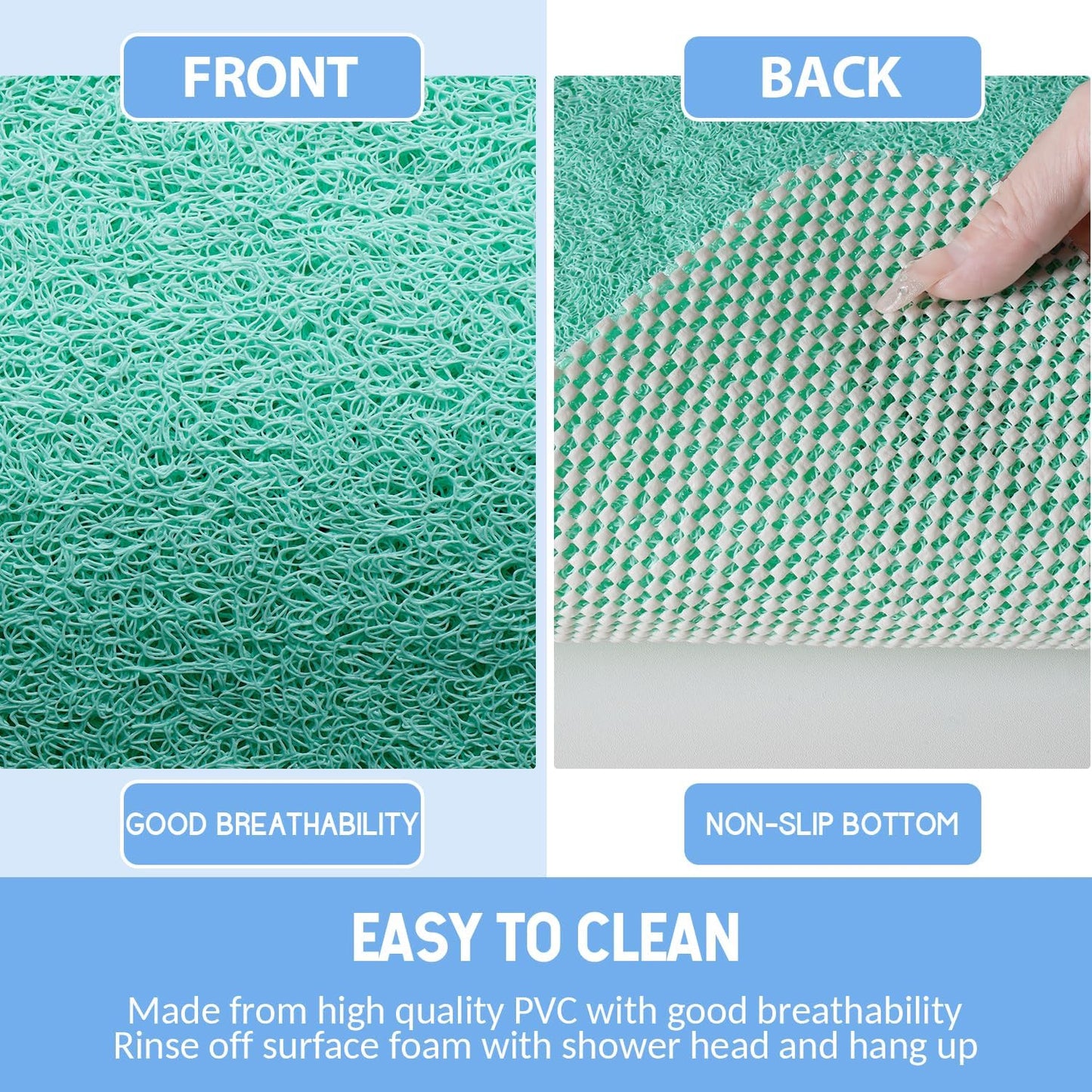 Non-Slip Bathtub Mat, Anti Slip Shower Mat, Fast Drying Bathtub Mats, Foot Scrubber Mat, Anti Slip Mat for Tub, Floor, Bathroom, Kitchen, Home, Hotel (Light Green 24"×16")