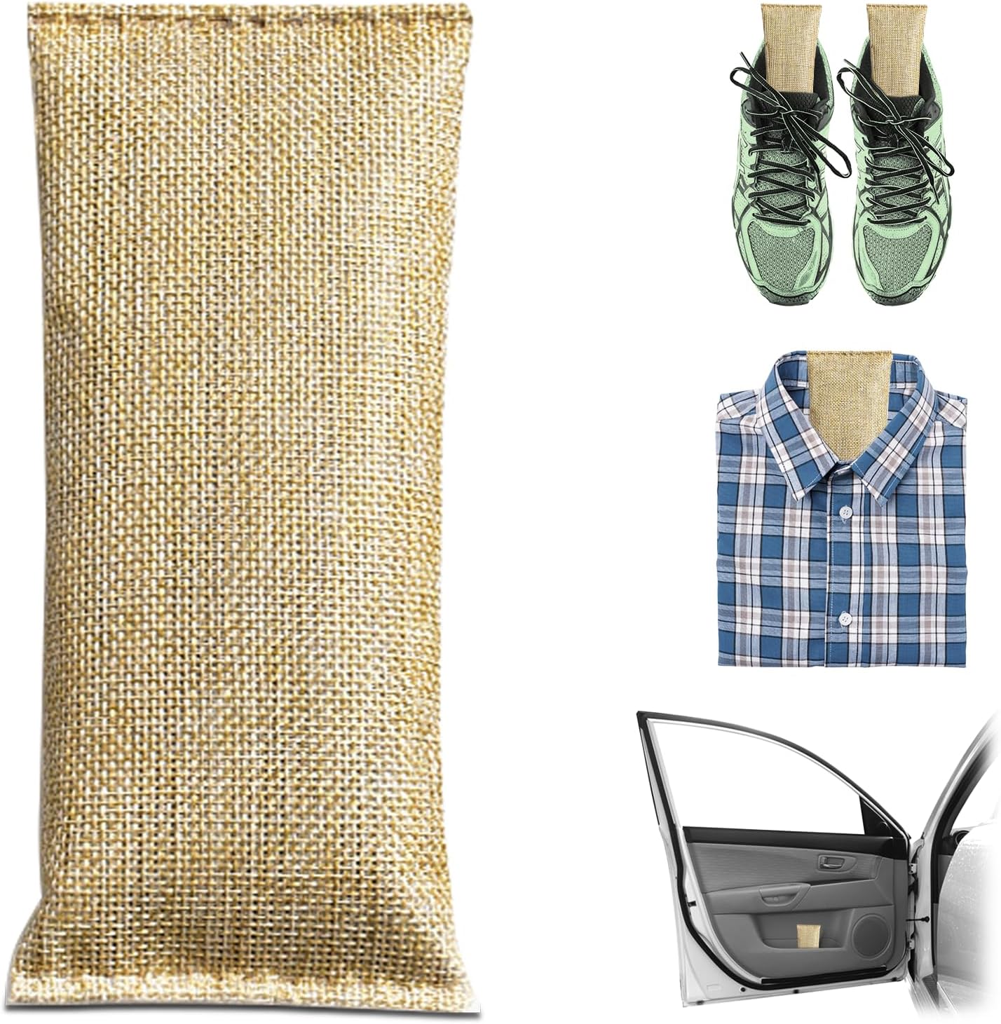 4 Pack charcoal odor absorber,Bamboo Charcoals Air Purifying Bag Charcoals Deodorizer Eliminator for Strong Odors in Car, Closet, Shoe, Basement (75G*4 Pack Beige-3, Unscented)