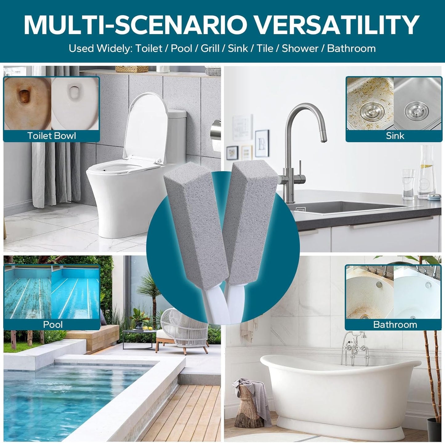 Emycool Pumice Stone Toilet Bowl Cleaner, 8 Pack Toilet Pumice Stone with Handle for Toilet Cleaning, Bathtubs, Sinks, Swimming Pools, Grills