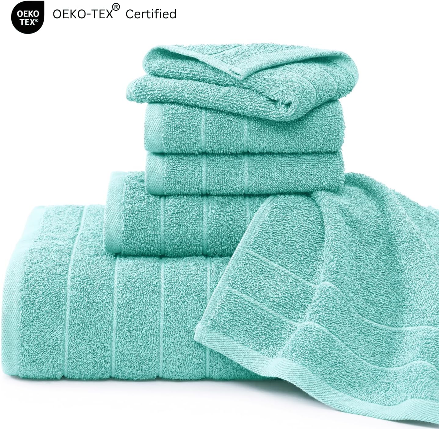 Casa Platino 100% Cotton Premium Bathroom Towel Set - 12 Pieces - Ring Spun, Quick Dry, Super Soft & Highly Absorbent - 4 Bath Towels, 4 Washcloths, 4 Hand Towels for Bathroom - Pre Shrunk - Aqua Sky