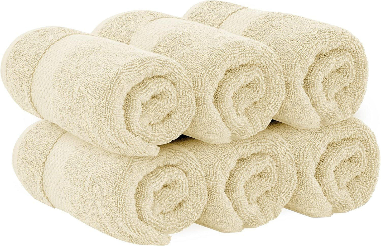 White Classic Luxury Beige Hand Towels - Soft 100% Turkish Cotton | Highly Absorbent Hotel spa Bathroom Towel Collection | 16x30 Inch | Set of 6