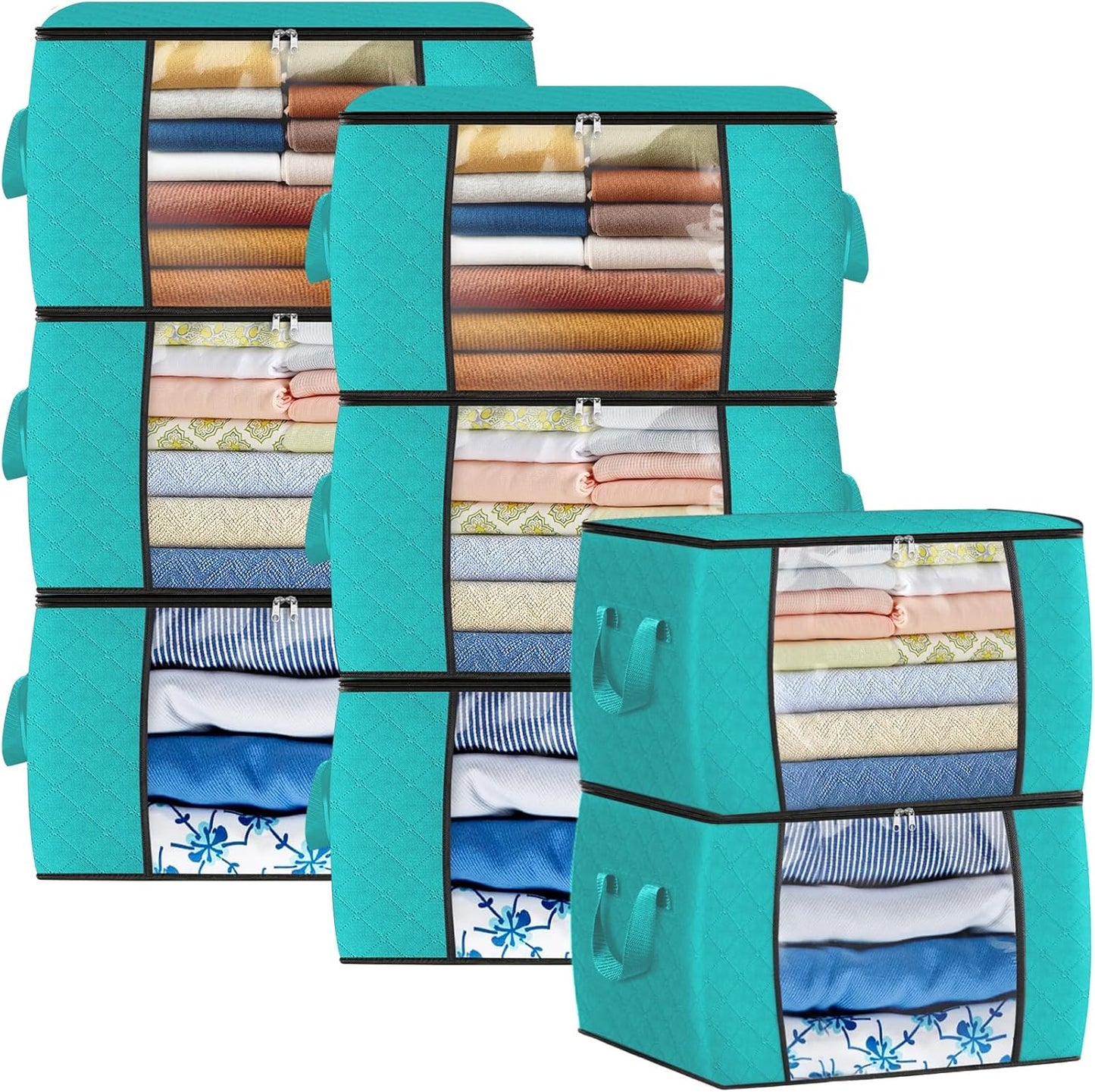Fab totes 24 Gallons Clothes Storage, Foldable Thick Fabric Blanket Storage Bags, Containers for Organizing Bedroom, Closet, Clothing, Comforter, Organization with Handle (8 Pack,Green)