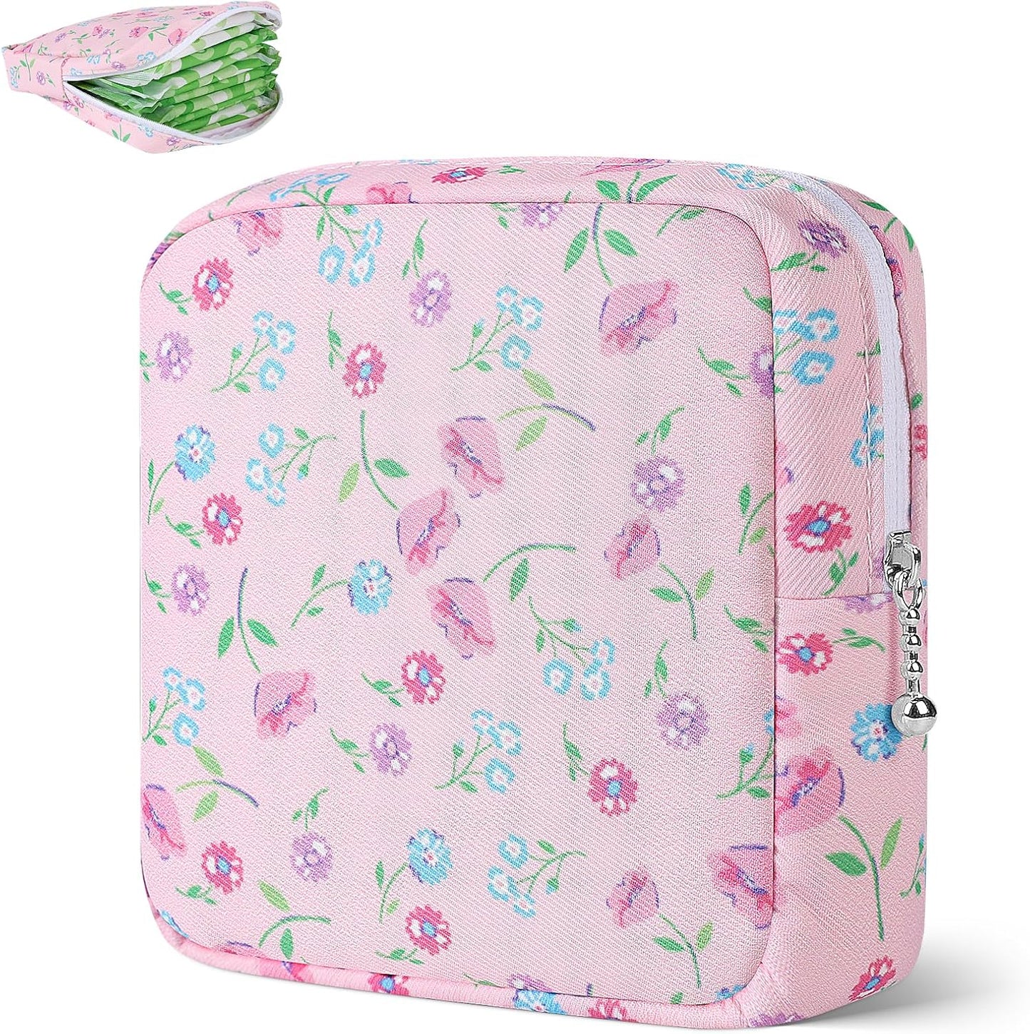 Desing Wish Period Bag Pouch Soft Cloth Sanitary Napkin Storage Bag Portable Menstrual Pad Pouches Tampon Holder for Purse First Period Kit for Girls 9-12 (Floral)