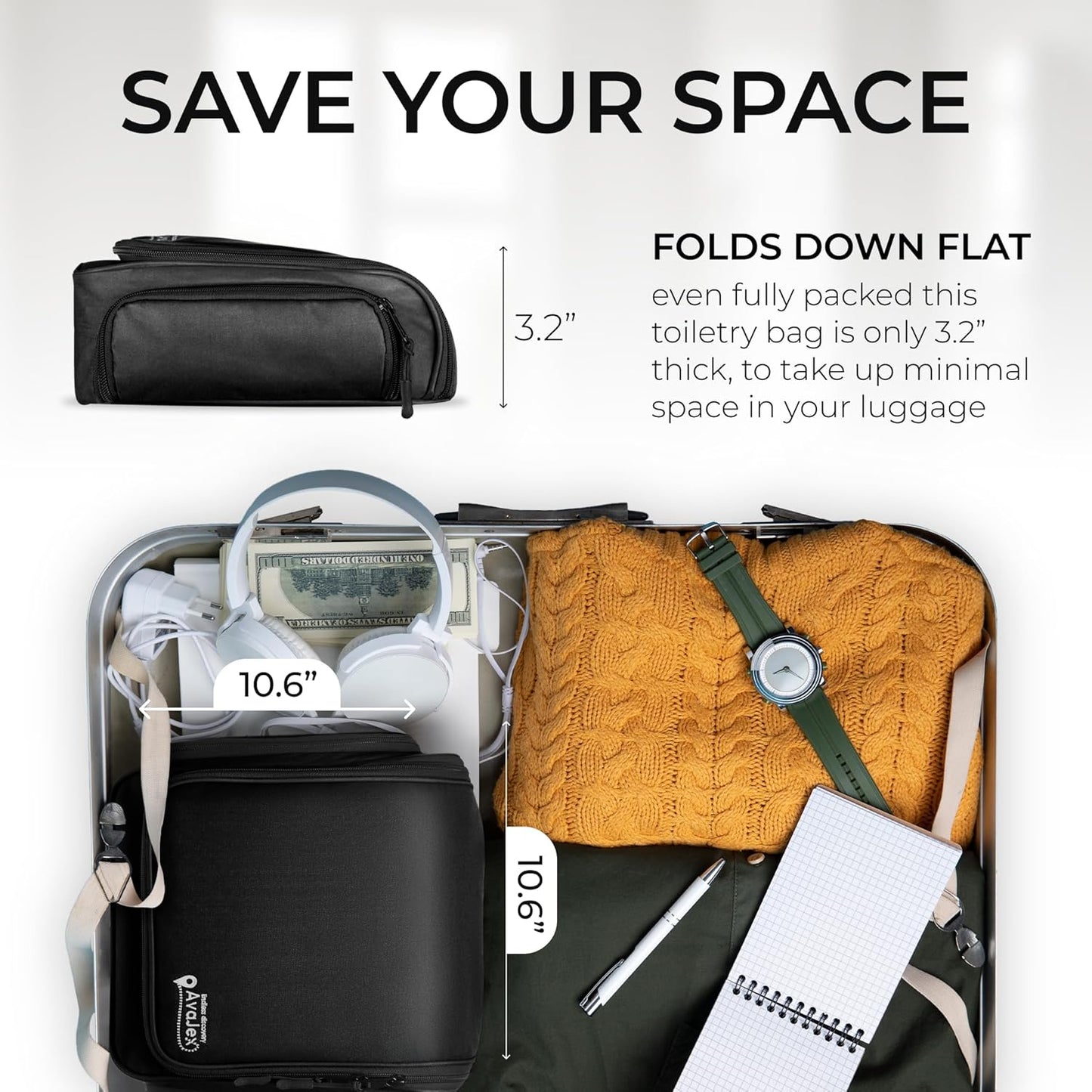 Travel Toiletry Bag for Men and Women - (10.6”x10.6”x3.2”) Large Hanging Toiletry Organizer - Waterproof Hygiene Bag with Metal XXL Swivel Hook, with Sturdy Zippers and 15 Compartments for Toiletries