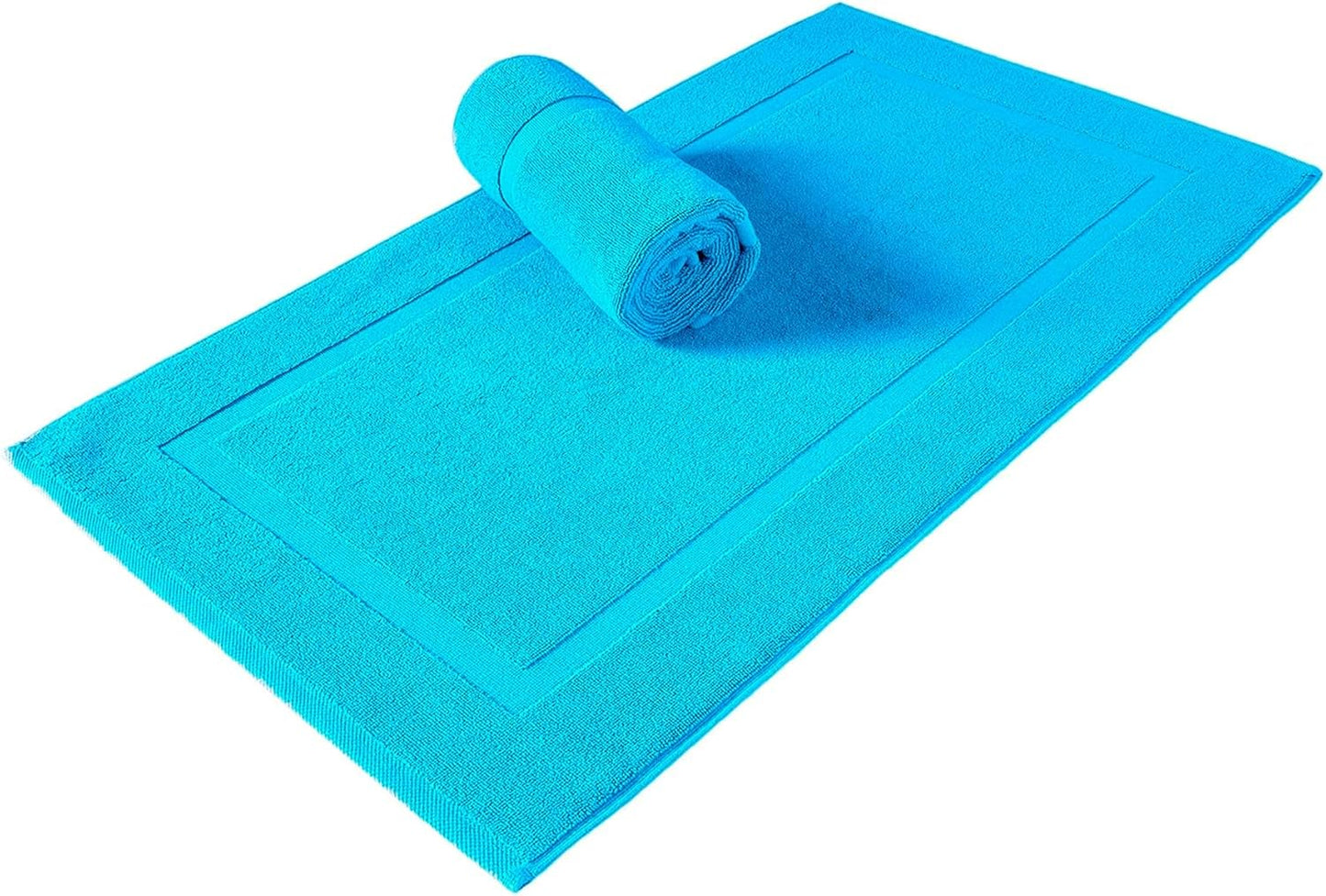 SALBAKOS 100% Turkish Cotton Bath Mat Set 2-Piece - 20x34 inch, Premium Quality Hotel & Spa Collection, Soft, Absorbent, Long Lasting, Durable Bathroom Rugs | Made in Turkey (Aqua, 2 Bath Mats)