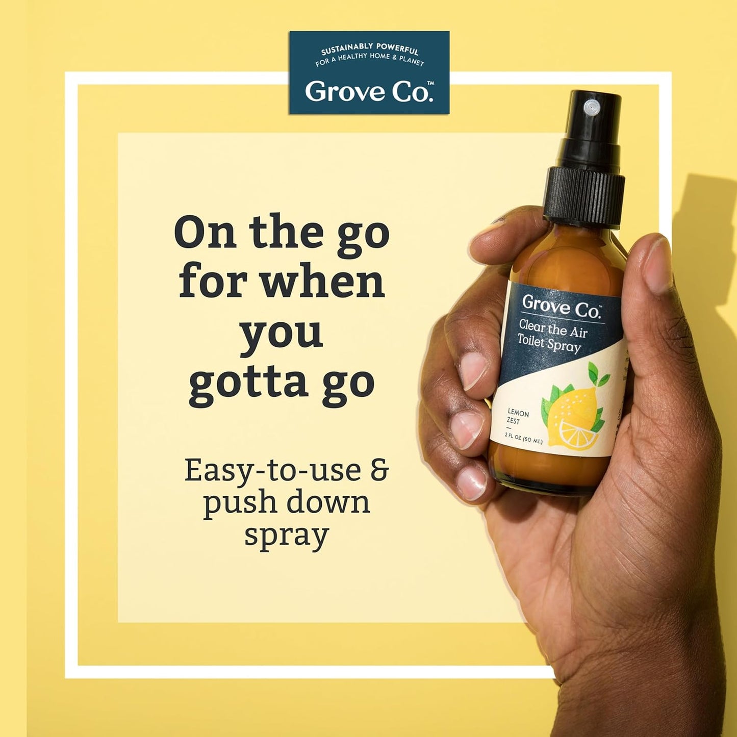 Grove Co. Toilet Spray, Clear the Air Bathroom Spray Air Freshener (2 fl oz) Odor Eliminator for Strong Odor, 100% Natural Lemon Zest Scent, Vegan, Paraben & Phthalate Free (Pack of 3)