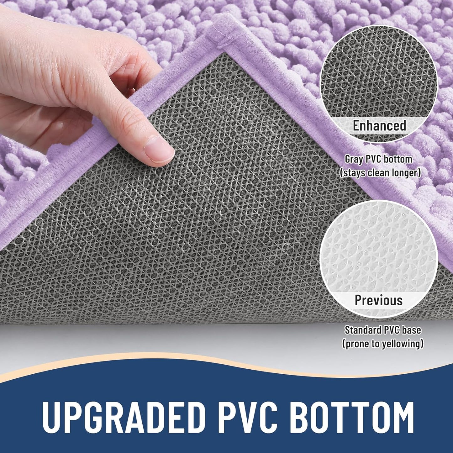 Arotive Luxury Chenille Bathroom Rug Mat, Extra Soft Thick Absorbent Shaggy Bath Rugs, Non-Slip Machine Wash Dry, Plush Bath Mats for Bathroom, Shower and Tub, 47x24, Light Purple