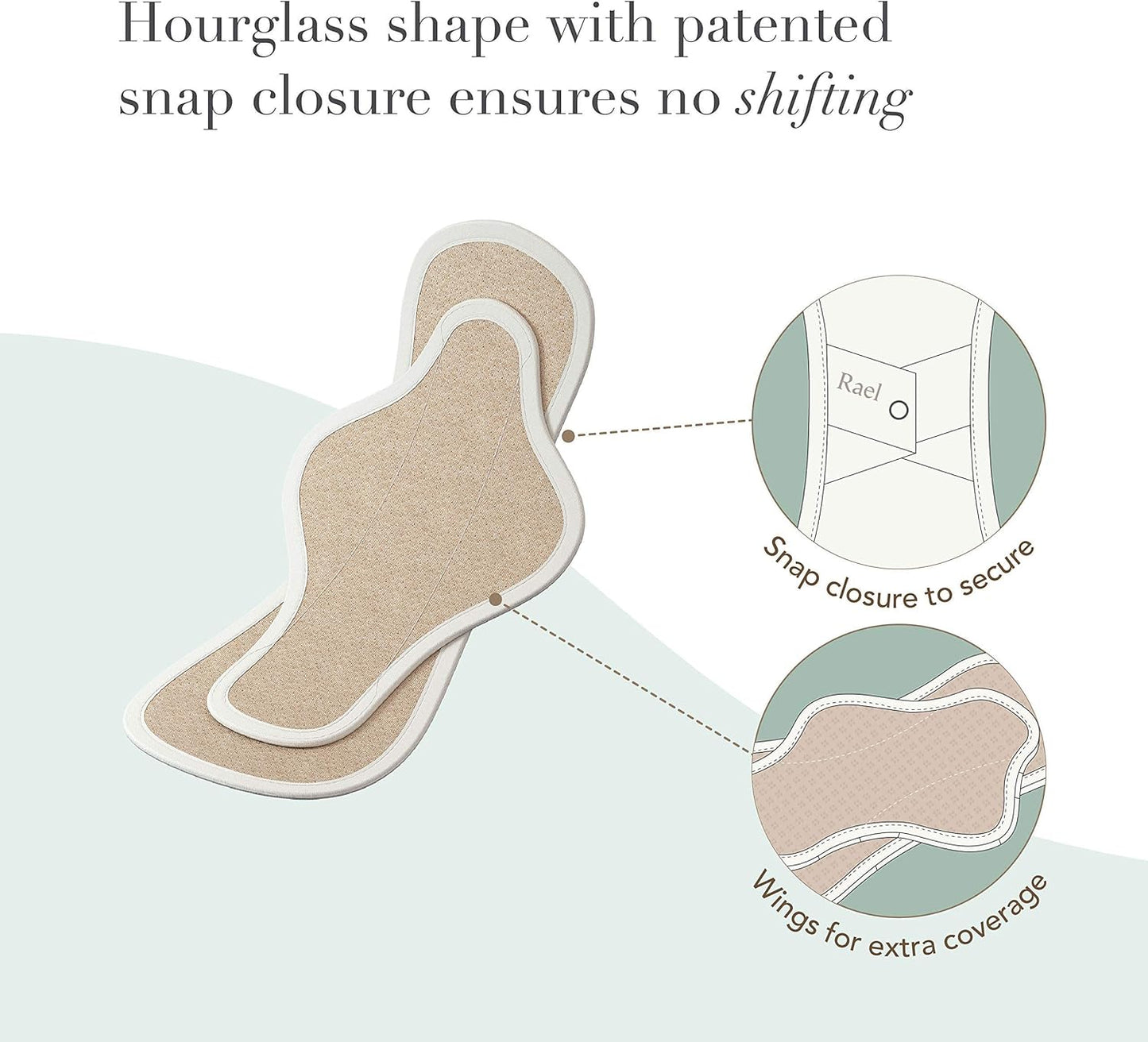 Rael Reusable Pads, Organic Cotton Cover Pad - Postpartum and Period Essential, Heavy Absorbency, Thin Cloth, Leak-Free, Washing Machine Safe (3 Count, Large)