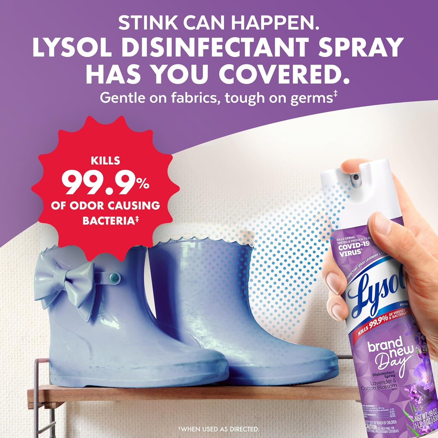 Lysol Disinfectant Spray, Sanitizing and Antibacterial Spray, For Disinfecting and Deodorizing, Lavender & Cotton Blossom Scent, 19 Oz (Pack of 2)