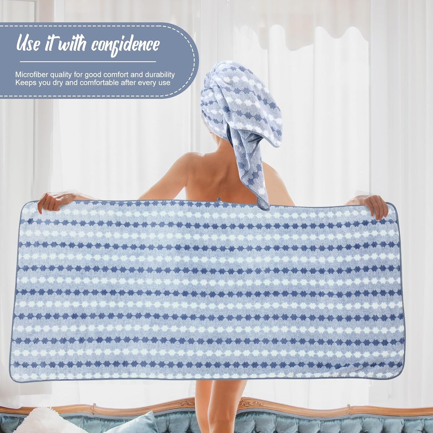 16 Pack Microfiber Bath Towels Bulk 27'' x 60'' Oversized Size Bath Towel Highly Absorbent Extra Large Soft Drying for Shower Beach Salon Winter Sport Spa Gym (Cone,Blue)