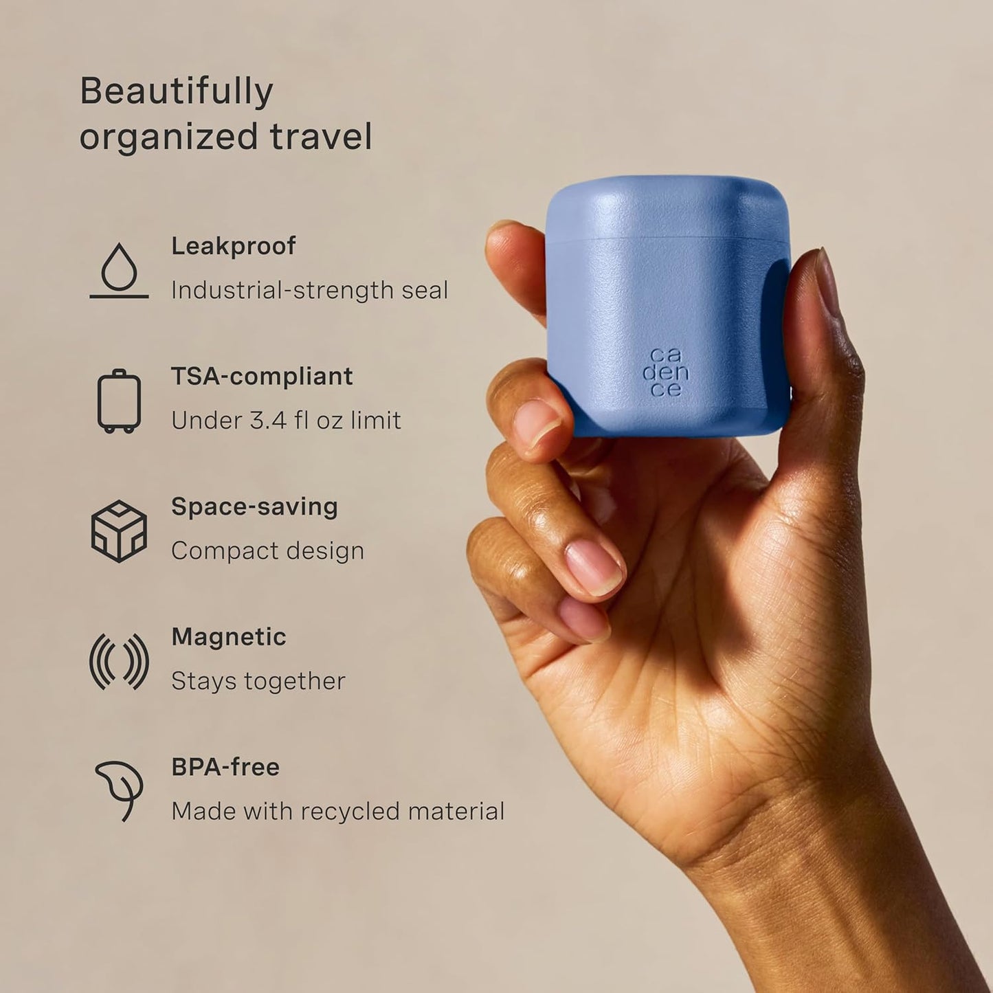 Cadence Travel Containers - Full Skincare Set - Magnetic Containers with Lids,Carry On Travel Essentials For Women/Men - 2 Small (0.56oz), 4 Medium Capsules (1.32oz), & Extender (1.43oz) - Pacific