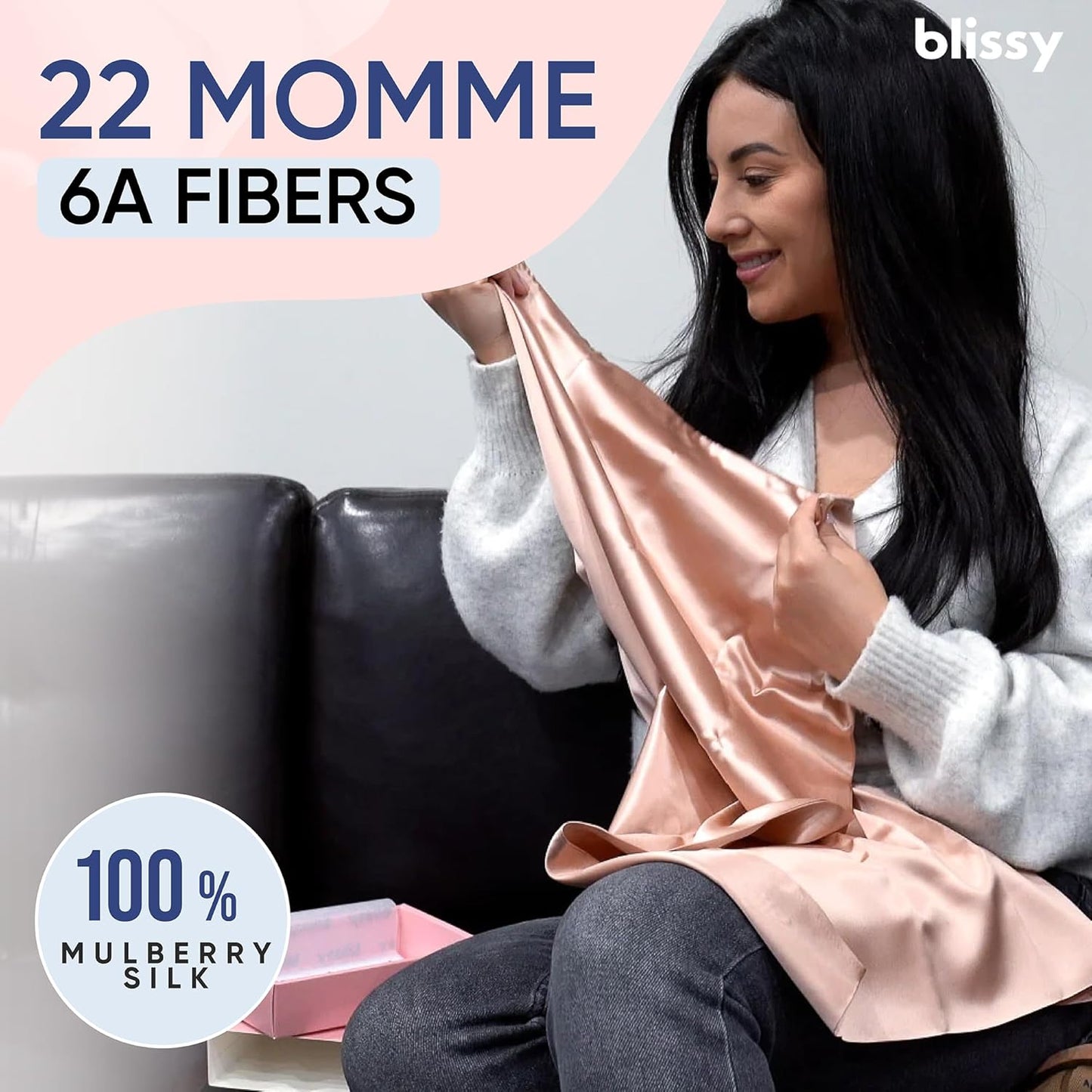 Blissy Silk Pillowcase - 100% Pure Mulberry Silk - 22 Momme 6A High-Grade Fibers - Silk Pillow Cover for Hair & Skin - Regular, Queen & King (Rose Gold, Queen)