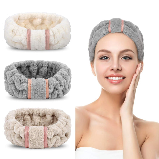 3 Pack Spa Headbands Microfiber SkinCare Face Wash Headband Facial Headband Makeup Towel Headbands for Women for Washing Face(White, Gray, Khaki)