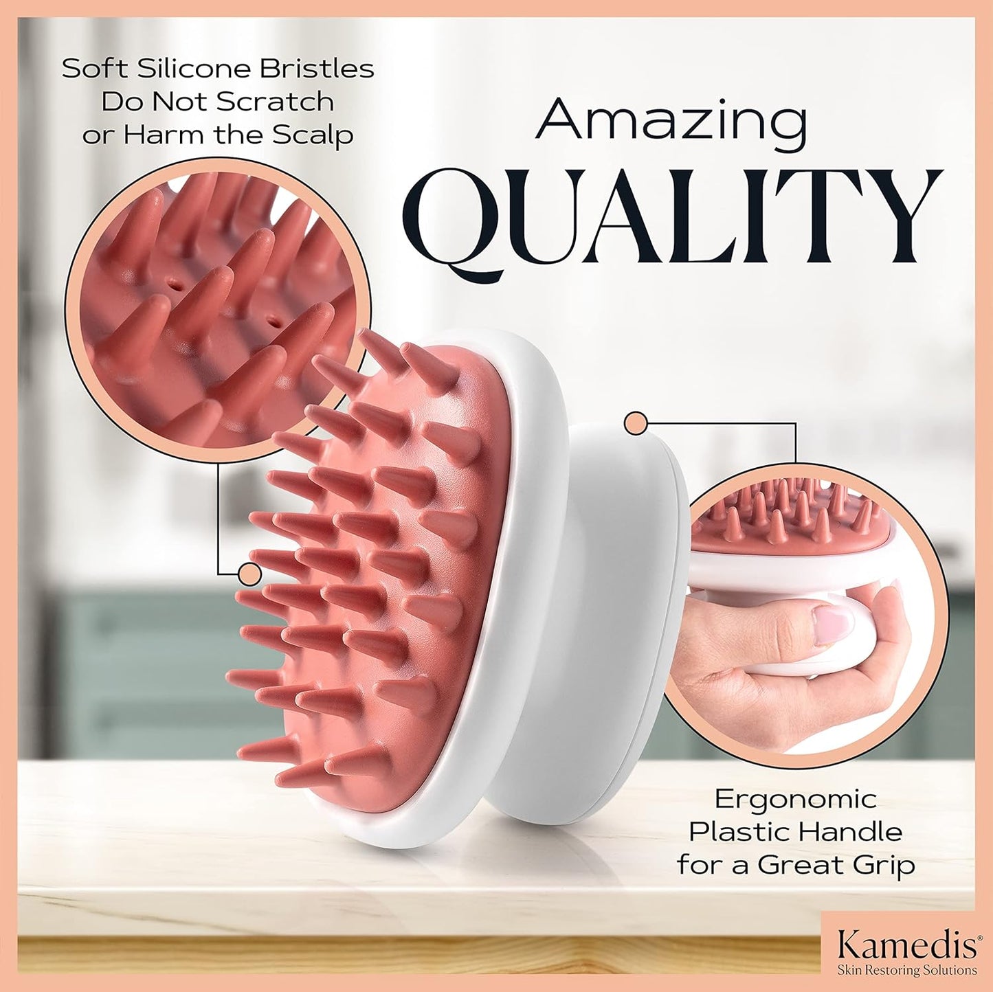 KAMEDIS Scalp Massager Brush - Silicone Gentle Scalp Scrubber, Exfoliator & Hair Dandruff Scrub Away - Use On Shower with Shampoo for Scalp Scrub. Suitable for Men & Women