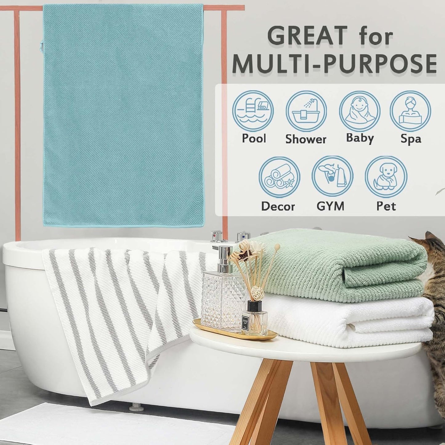 VOOVA & MOVAS Bath Towels Set of 4, Large 30" x 56" - 100% Cotton | Thick | Light Weight | Soft | Absorb | Quick Dry, Bath Towels Sets for Bathroom, Luxury Towel Gift Set, Deep Turquoise