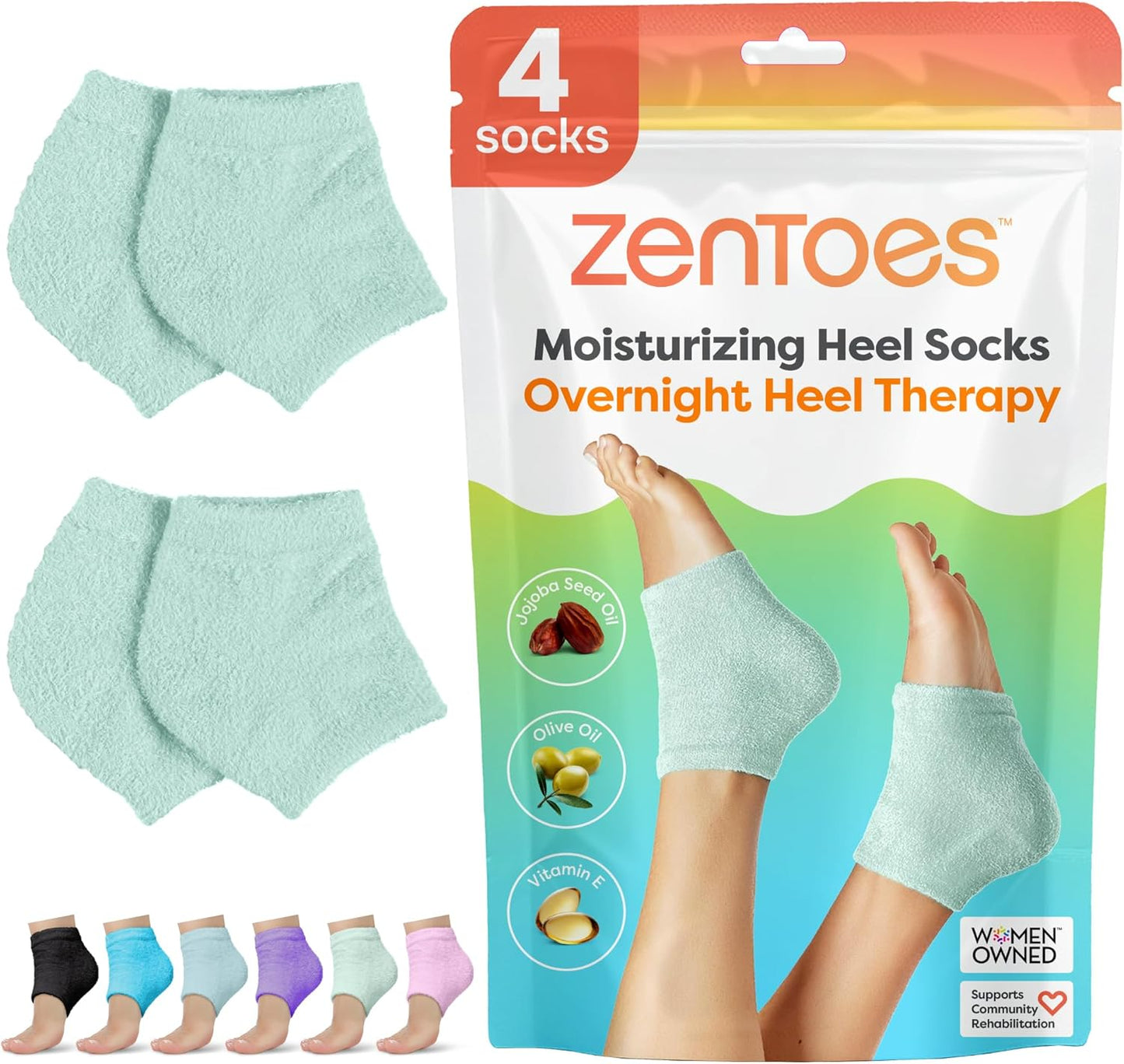 ZenToes Moisturizing Socks for Cracked Heel Treatment - Vitamin E, Olive Oil and Jojoba Oil Infused Heel Socks to Soften and Hydrate (Fuzzy Mint Green, Regular)