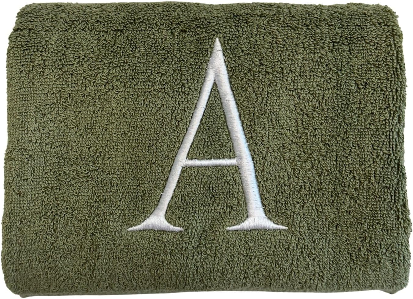 Sage Initial Hand Towel for Bathroom - Monogrammed Luxury Hotel Quality Decorative Embroidered Towel for Powder Room, Spa - GOTS Organic Certified - Set of 2 Letter T