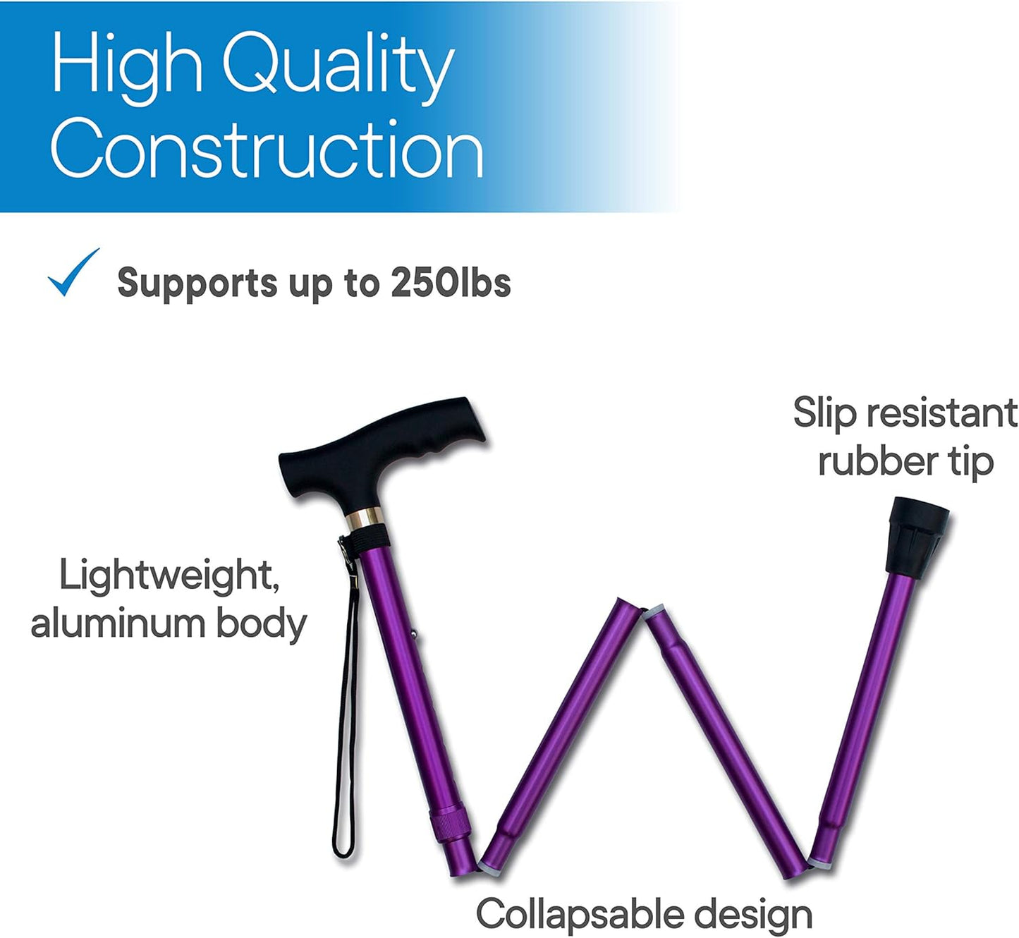 RMS Folding Cane - Foldable Walking Cane with Adjustable Height - Collapsible and Lightweight - Soft Ergonomic Handle for Comfortable Grip - Portable Walking Stick for Mobility Aid