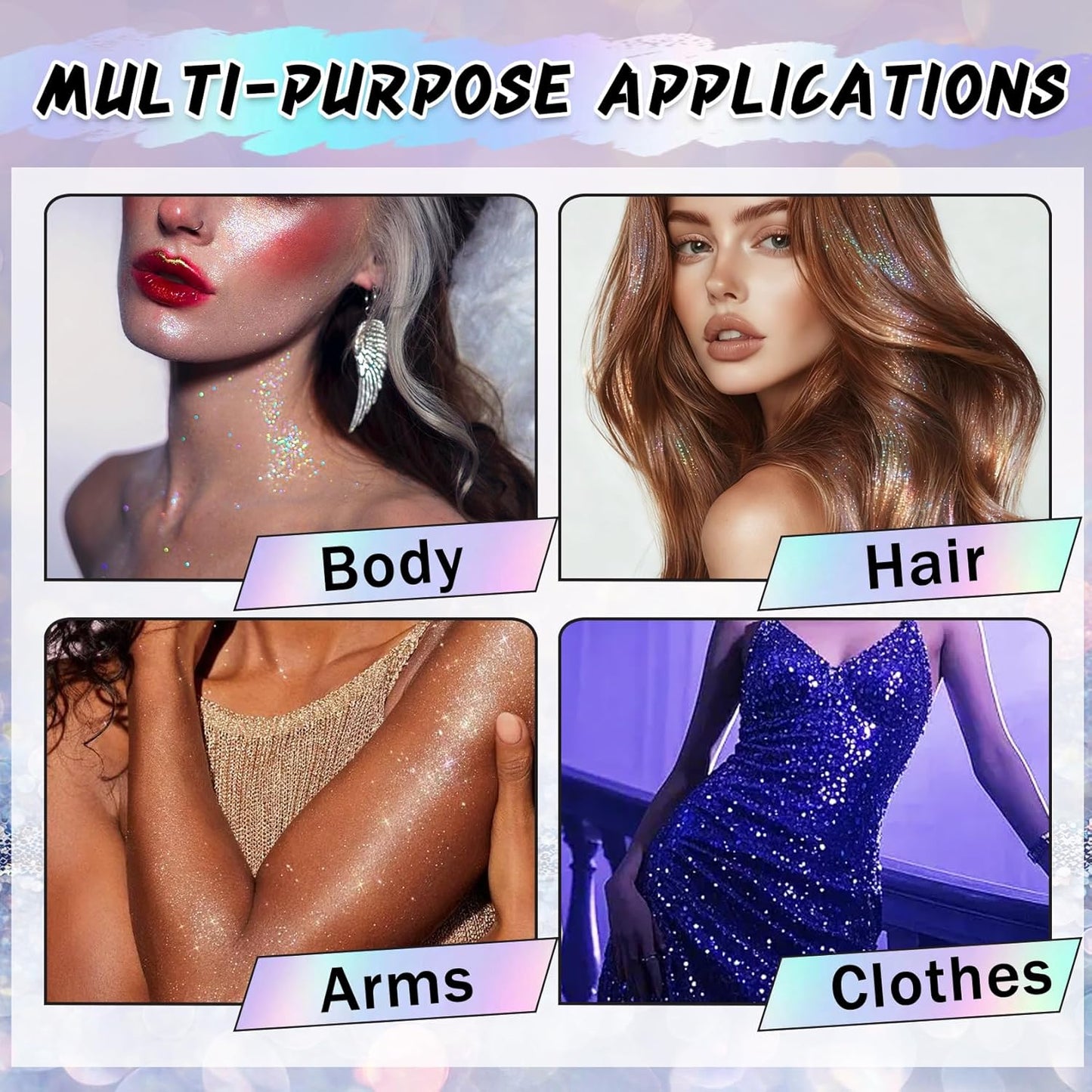 AWCCXMYM 150ML Body Glitter Spray Shiny Hair Glitter Long-Lasting and Quick-Drying Glitter Spray for Hair and Body Shimmer Glitter Hairsparay Halloween,Christmas,Festival Makeup Prom 5.2 Fl Oz