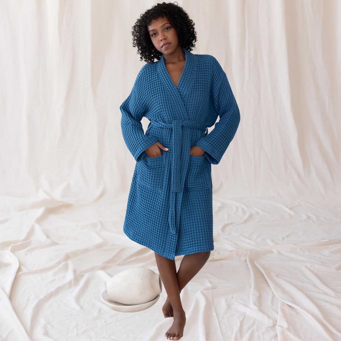 Womens Kimono Waffle Robe - Lightweight 100% Turkish Cotton Housecoat for All-Day Lounging - Bathrobe for Shower