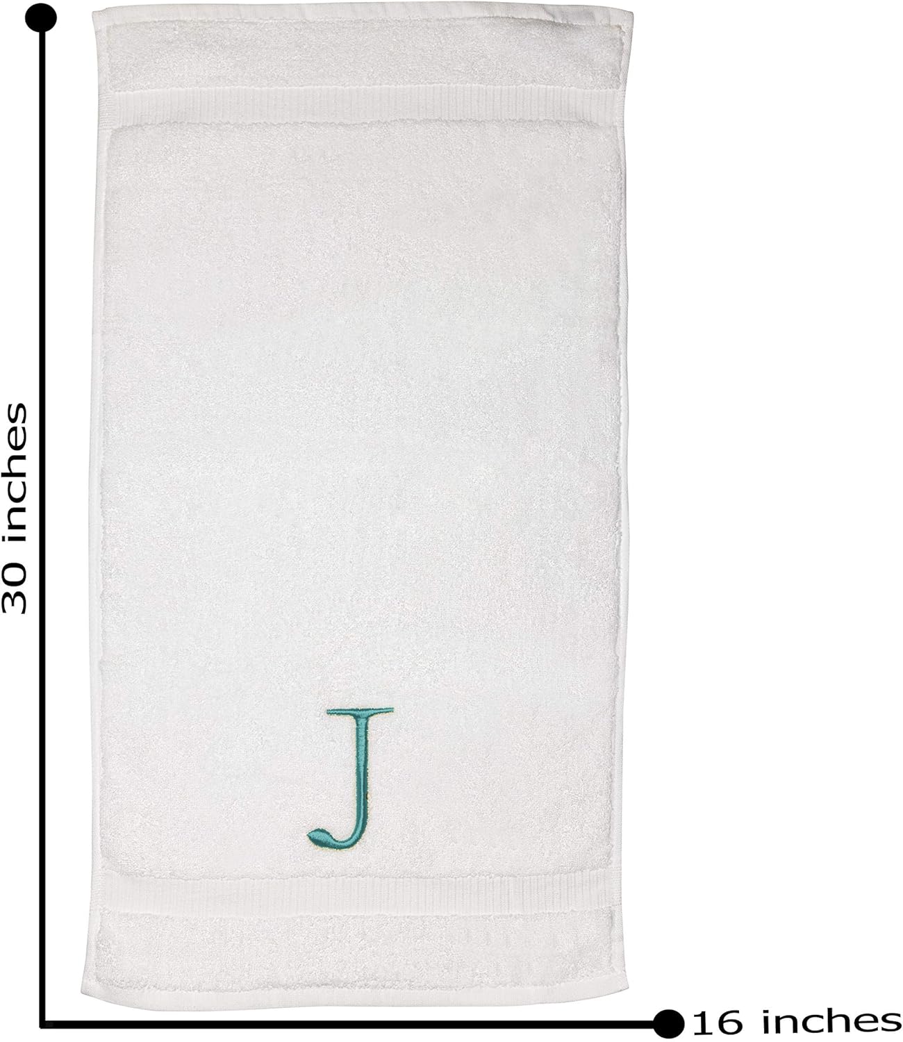 White Hand Towel for Bathroom - Monogrammed Initial Hotel Quality Decorative Embroidered Towel for Powder Room, Spa - GOTS Organic Certified - Set of 2 Teal Letter J