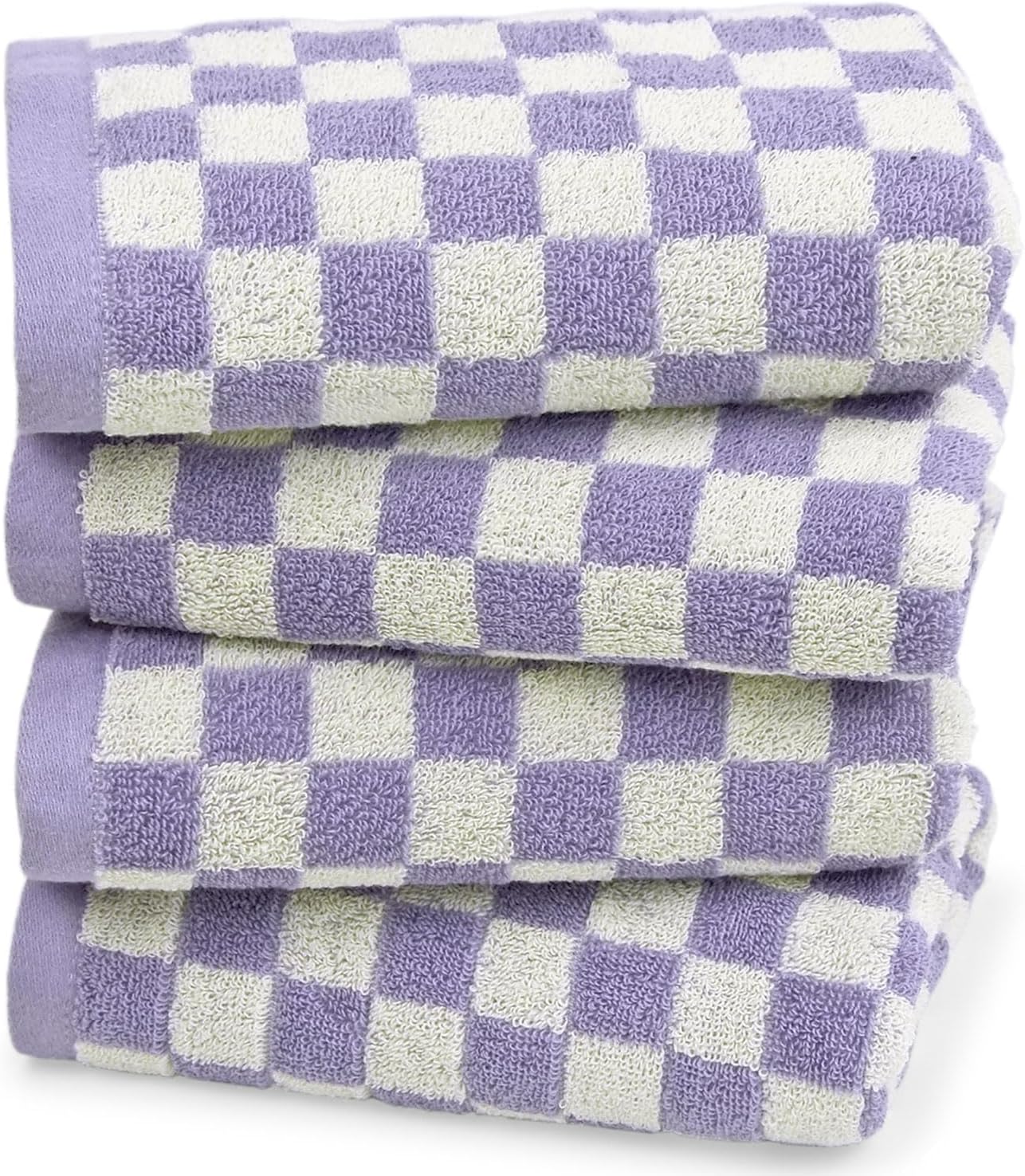 Hand Towel for Bathroom Guest Room Home - 100% Cotton Face Towel Set Lilac Checkered, Extra Soft, Absorbent 4-Piece for Daily Use