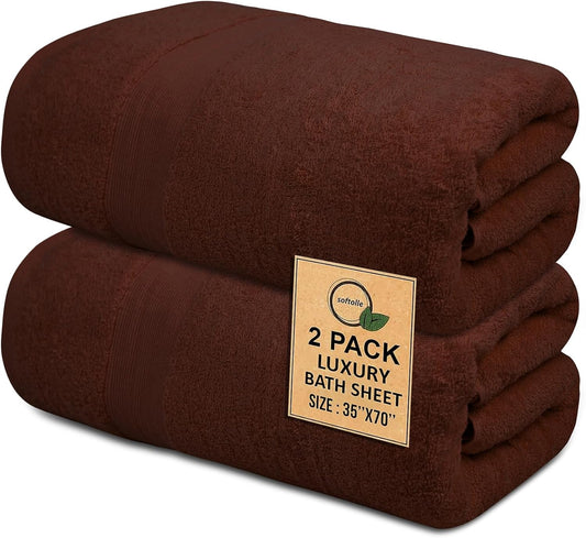 100% Cotton Luxury Bath Sheets - Pack of 2 (35" x 70") | Super Soft, Quick-Dry & Highly Absorbent Towels for Bathroom, Home, Spa & Gym (Dark Brown)