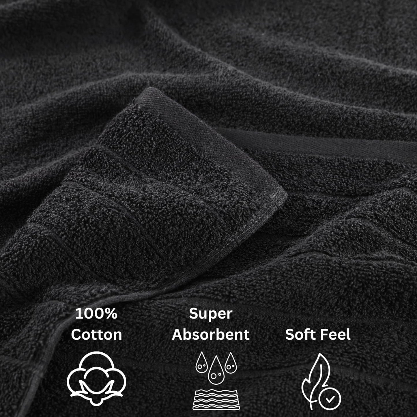 Casa Platino Cotton Towel Set 24 Pc – Quick Dry, Pre-Shrunk, Soft Ring Spun Towels for Bathroom, Large Bath Sheets to Washcloths, Machine Washable, Great Gift Set – Black
