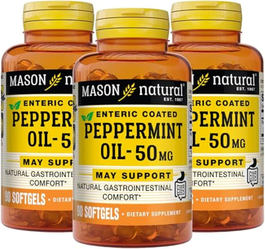 MASON NATURAL Peppermint Oil 50 mg Enteric Coated Supplement, 270 Day Supply of Gastrointestinal Support for Normally Functioning Bowel, Softgel Pills