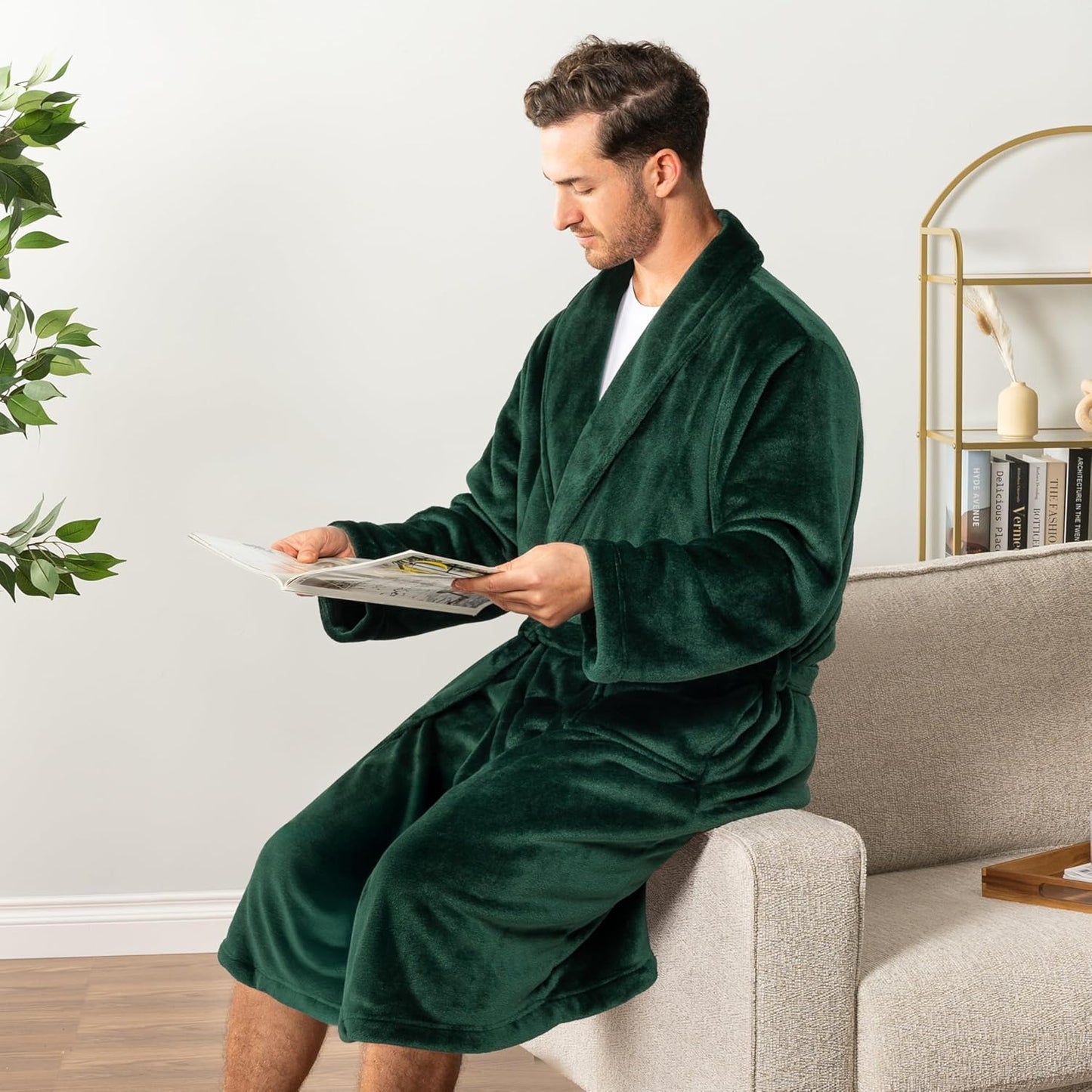 PAVILIA Mens Soft Robe Bathrobe for Men, Lightweight Fleece Male Robe Long Bath Shower Spa