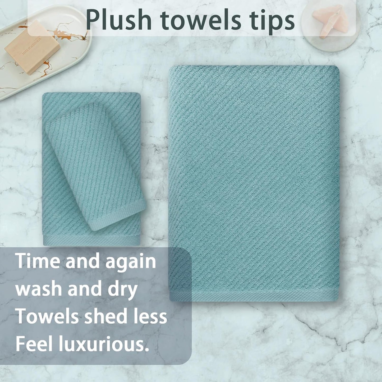 VOOVA & MOVAS Bathroom Towels Set, 100% Cotton | Quick Dry | Soft | Thick, 3 Piece Towel Set, 1 Large Bath 30" x 56", 1 Hand 18" x 28", 1 Wash Cloth 13" x 13", Bathroom Essentials, Aqua Teal