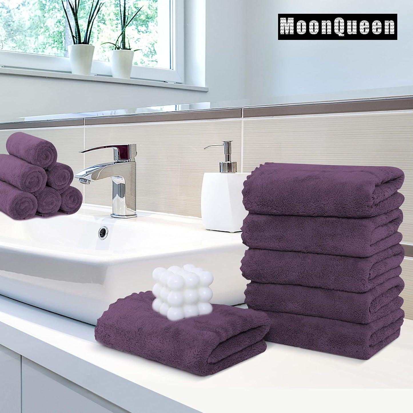MOONQUEEN 6 Pack Premium Hand Towels - Quick Drying - Microfiber Coral Velvet Highly Absorbent Towels - Multipurpose Use as Hotel, Bathroom, Shower, Spa, Hand Towel 16 x 28 inches (Plum)