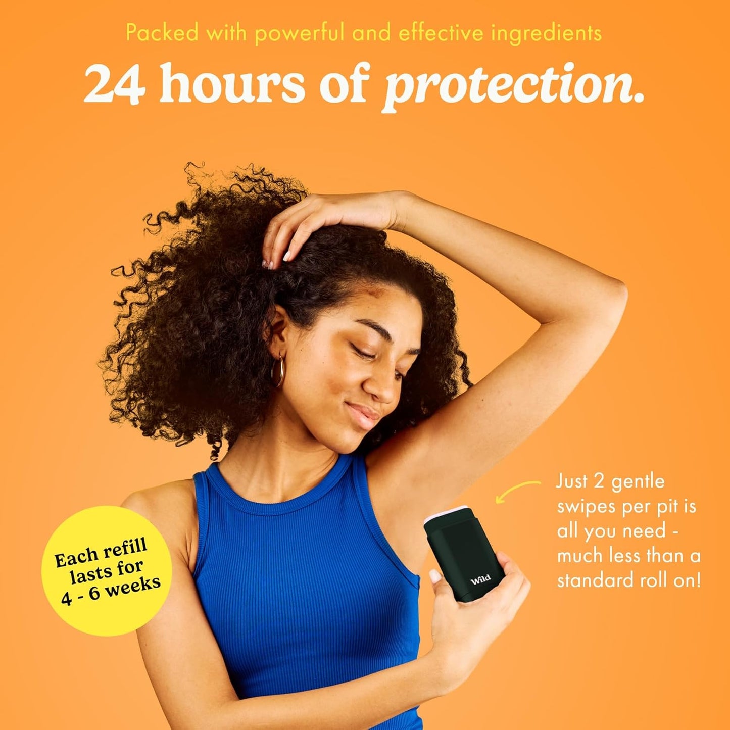 Wild Refillable Deodorant Starter Kit with Black Case and Honey & Cactus Flower Scented Refill 1.4oz - Aluminum Free - Long Lasting Protection - Vegan