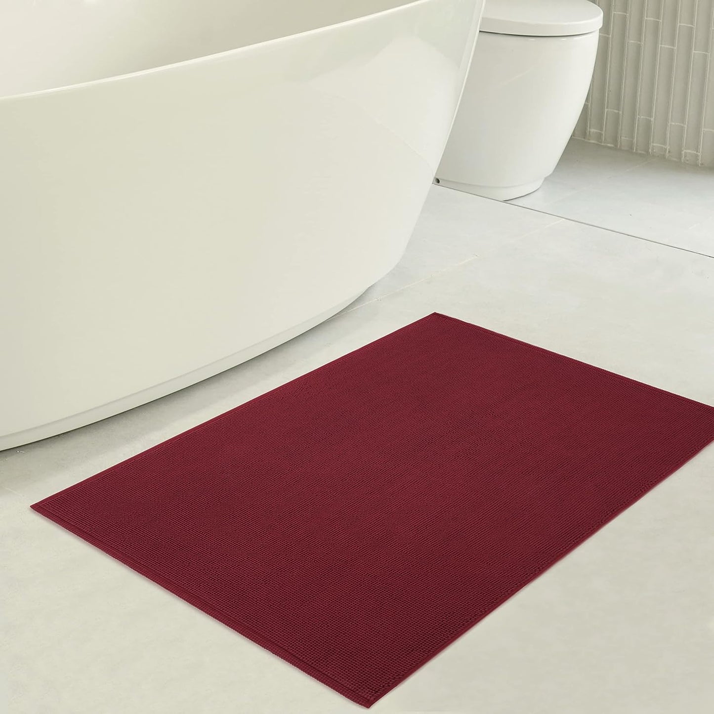 American Soft Linen Bath Rug, 20 in 34 in 100% Cotton Bath Mats Rugs for Bathroom, Slip Reducer Washable Shaggy Form Area Rugs, Burgundy Red Bath Rug