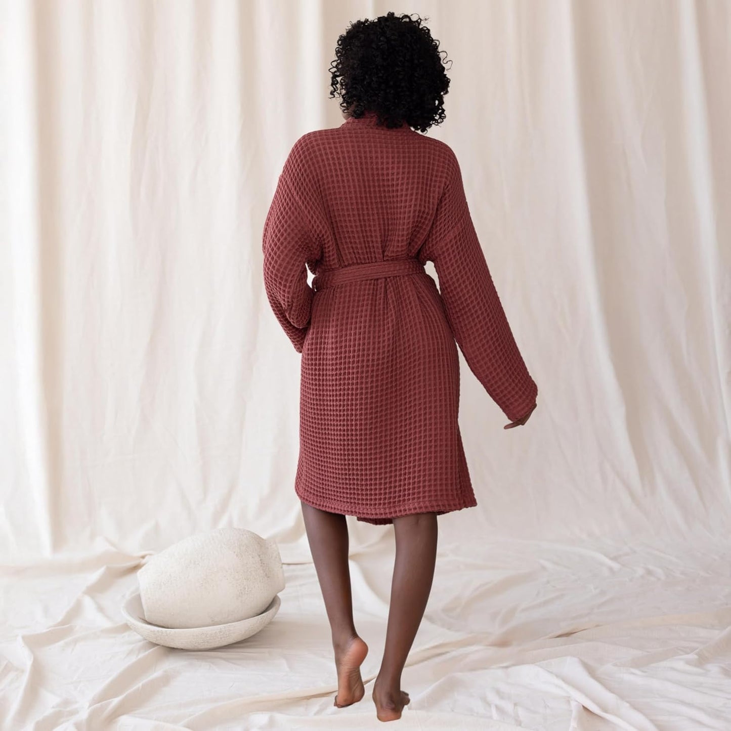 Womens Kimono Waffle Robe - Lightweight 100% Turkish Cotton Housecoat for All-Day Lounging - Bathrobe for Shower