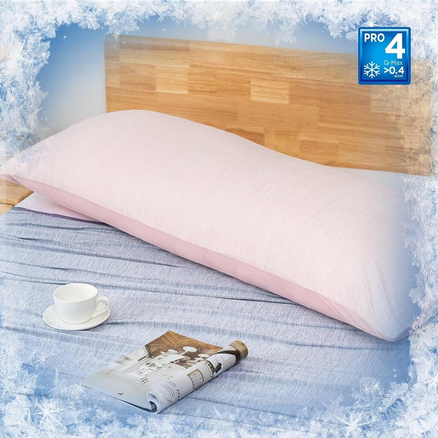 HOMFINE Cooling Pillowcase Body Size - Double Side Q-Max 0.439 Cooling Fiber for Pillow Protector, Breathable Long Cold Pillow Cover for Hot Sleeper Night Sweat, Hidden Zipper, 1 Pack (20"x54", Pink)