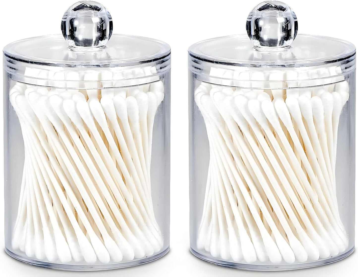AXX Qtip Dispenser Apothecary Jars Bathroom - Qtip Holder Storage Canister Clear Plastic Jar for Cotton Swab,Q-Tips,Cotton Rounds (Clear 2Pcs)