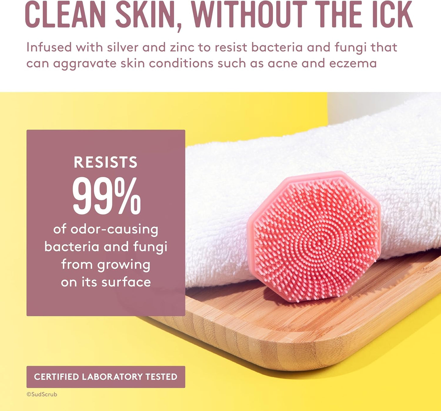 Sud Scrub® Antimicrobial Silicone Face Scrubber, 1 Pack, Gentle Face Exfoliator for Sensitive Skin, Eco Friendly Facial Cleansing Brush, Exfoliating Face Brush for Men and Women (Pink)